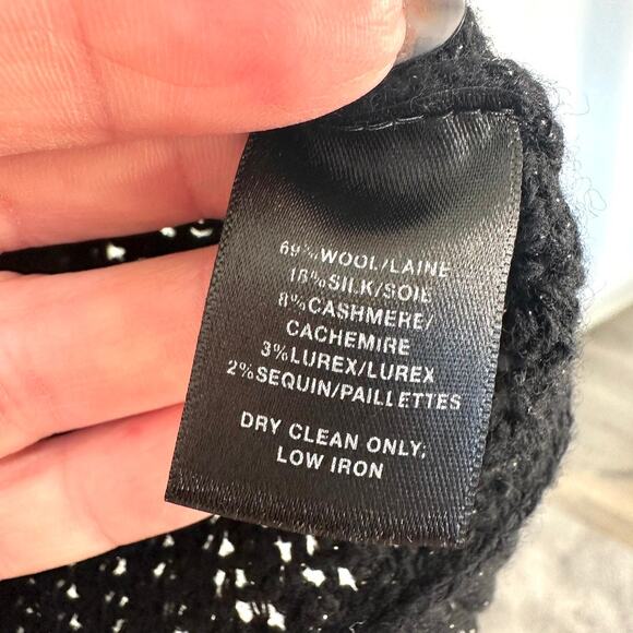 Lafayette 148 V-Neck Sweater Black Wool Silk Cashmere Metallic Women Small Luxe - Picture 5 of 6